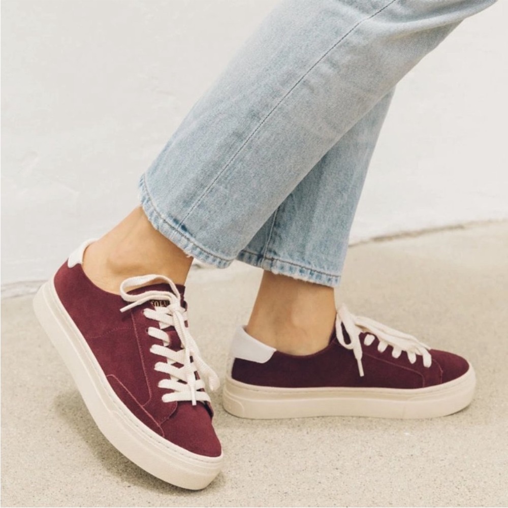 NWT Soludos Ibiza Platform Suede Sneaker in Granite Size 8.5